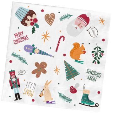 Witte kerst servetten met kerstmotieven 20x - 33x33 cm