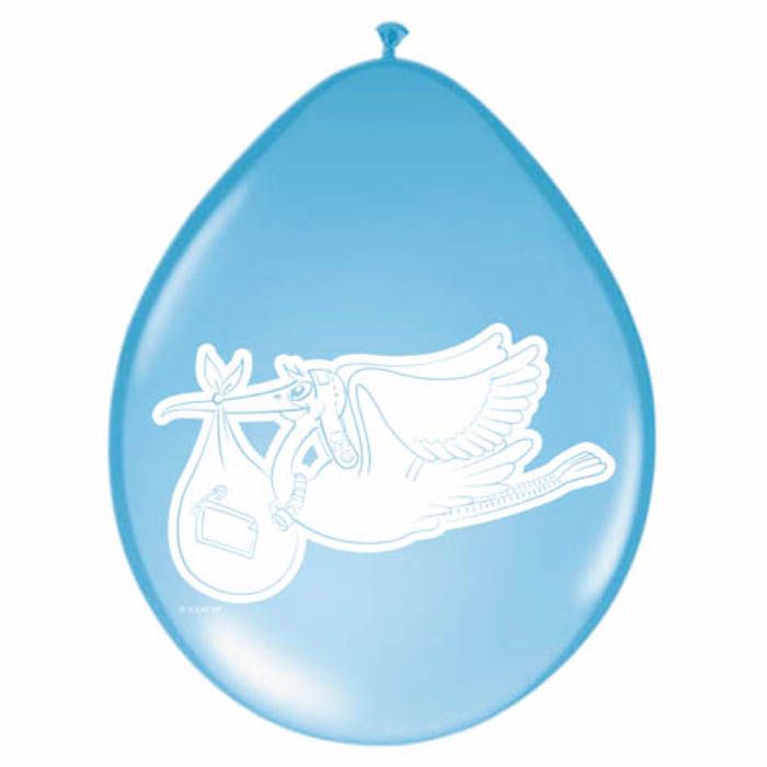 Lichtblauwe Ballonnen met Stork 8x - 30cm
