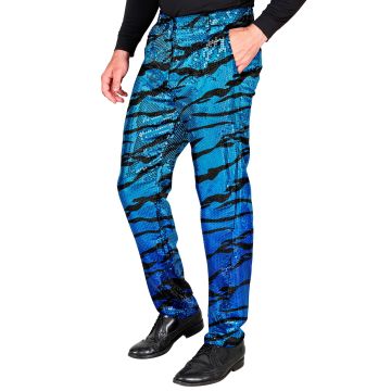Paillettenbroek voor heren met golvend patroon in turkooise blauw