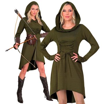 Groene boogschutter jurk met capuchon voor vrouwen