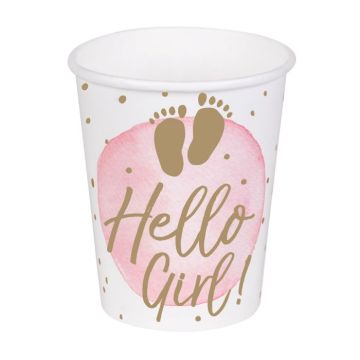 Witte en roze papieren beker met tekst voor meisjes 10x - 210 ml