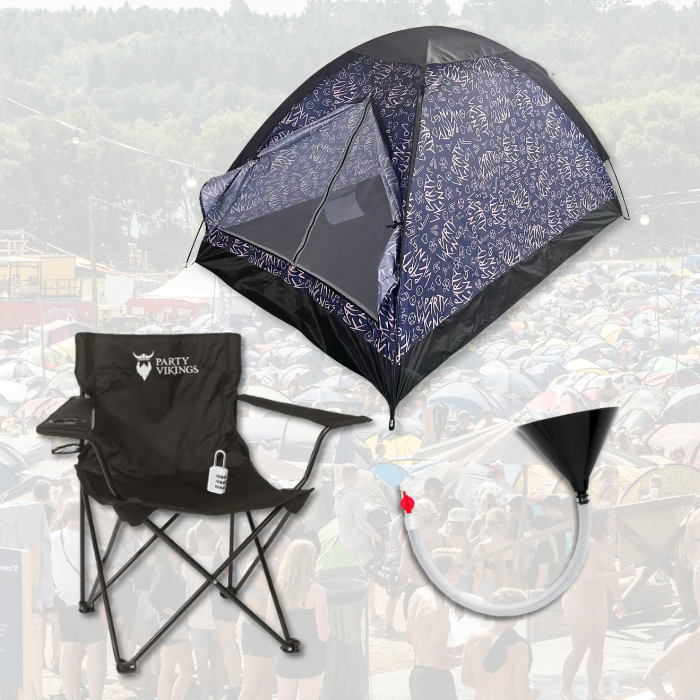 Festivalpakket 1 persoon premium - FRIGG tent, festivalstoel en meer.
