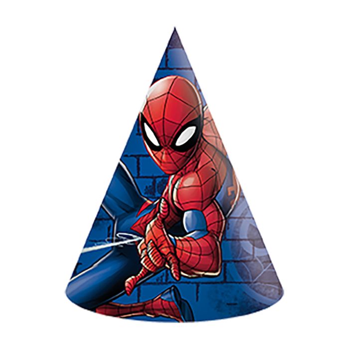 Spiderman Feesthoedjes blauw 6x - 16 cm