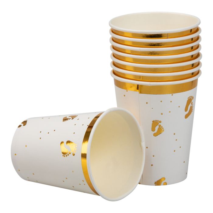 Papieren bekers met babyvoetjes 8x - 240 ml