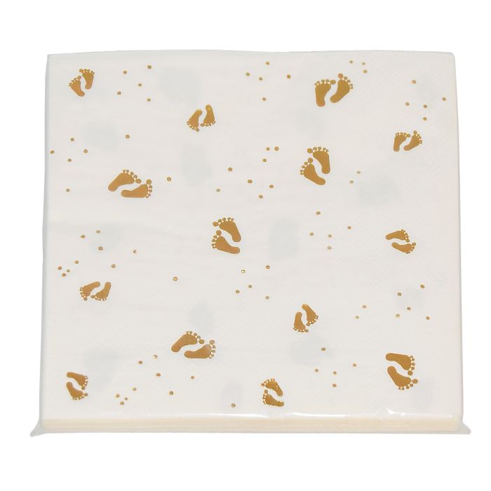 Servetten met gouden babyvoetjes 16x - 33x33 cm