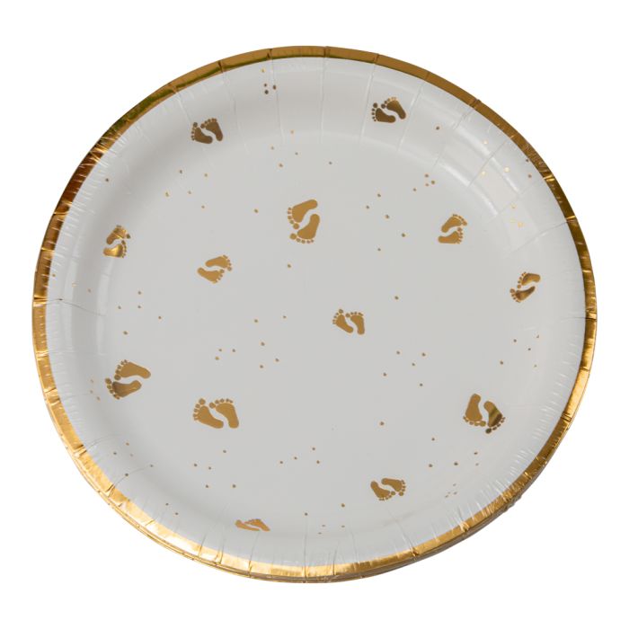 Papieren borden met gouden babyvoetjes 8x - 23 cm
