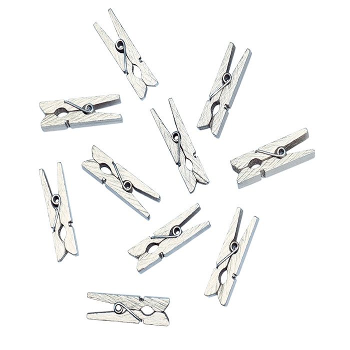 Zilveren mini houten knijpers 12x - 0,7x3,3 cm
