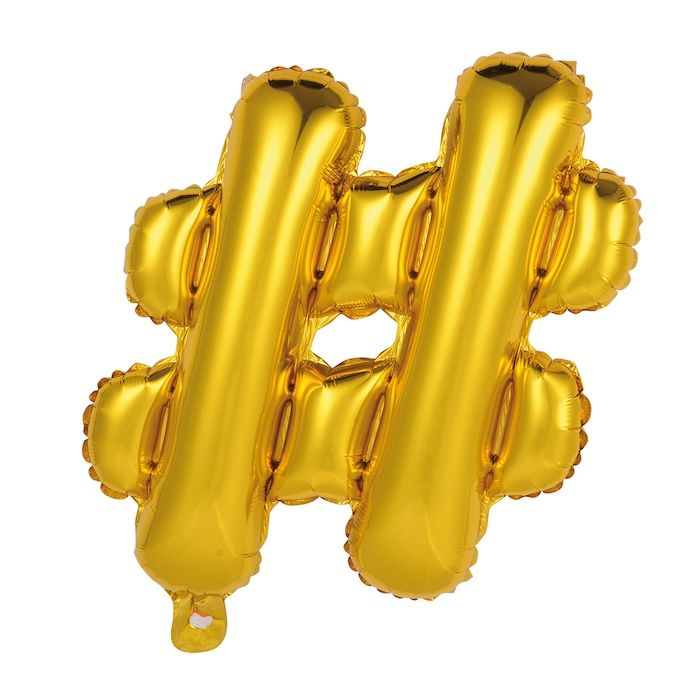 Hashtag # folieballon in metallic goud 41 cm
