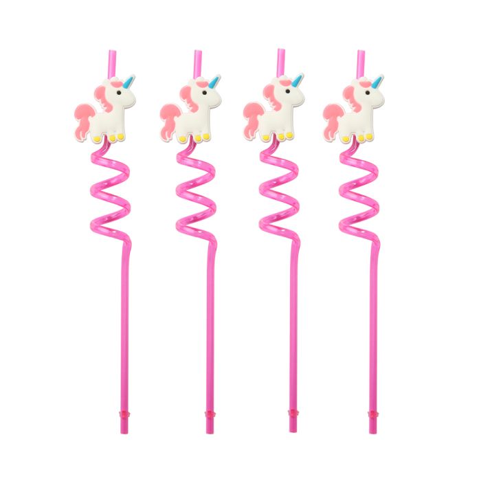 Eenhoorn rietje roze herbruikbaar 4x