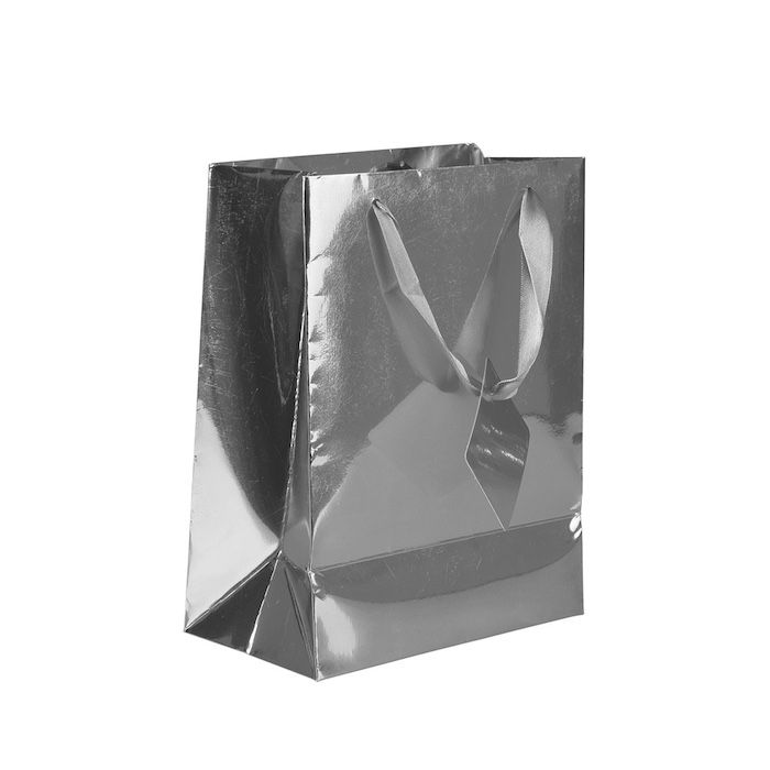 Cadeautas met hengsel in zilverfolie 23x17,5 cm