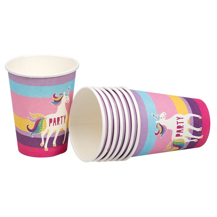 Eenhoorn feest kartonnen bekers 8x - 250 ml