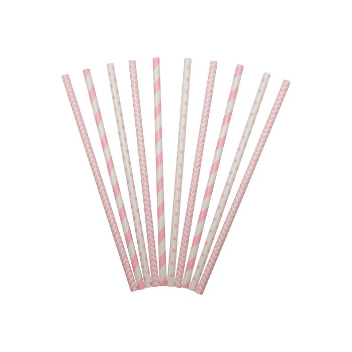 Papieren rietjes roze mix 24x