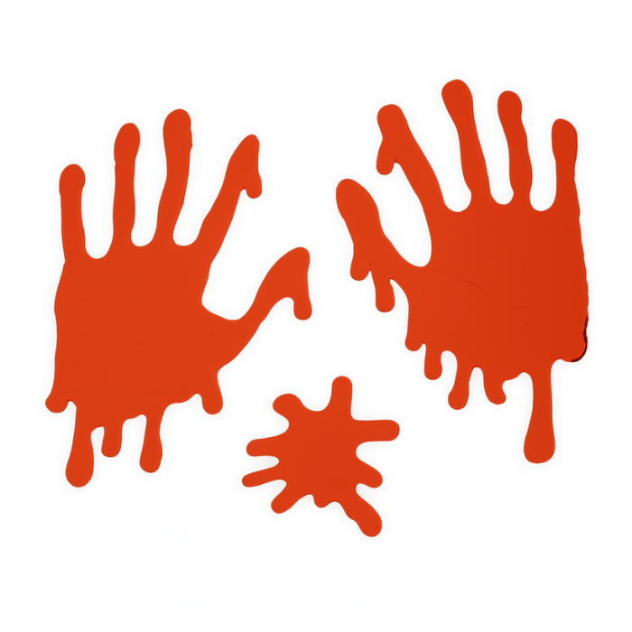 Halloween raamdecoratie met bloedige handen