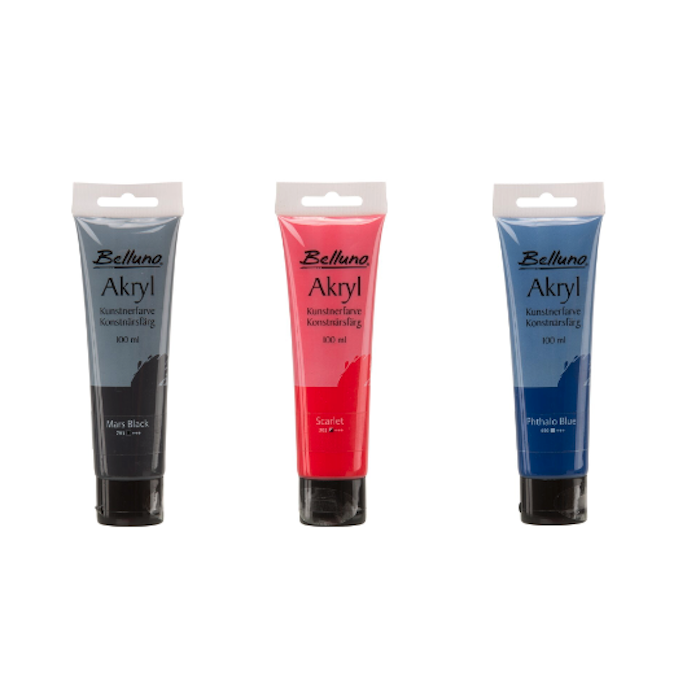 Acrylverf in rood, blauw en zwart 75 ml