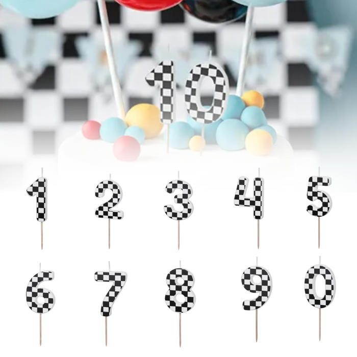 Taartkaars met racethema 0-9 - 5,5 cm
