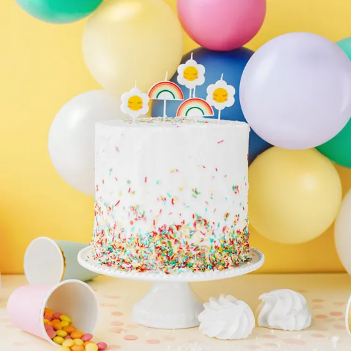 Taartkaarsen met bloemen en regenbogen 5x - 2-3 cm