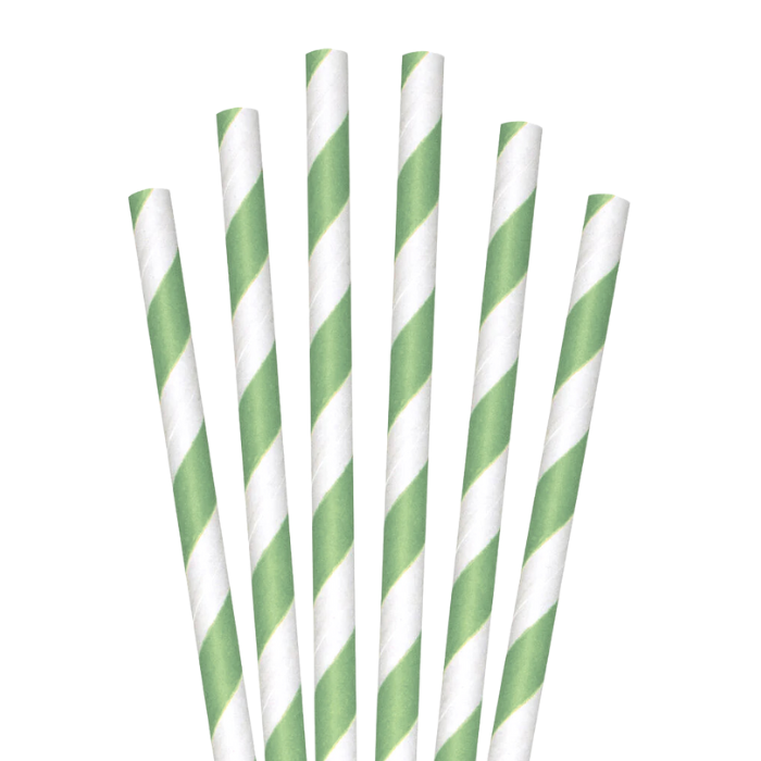 Papieren rietjes groen en wit gestreept 20x