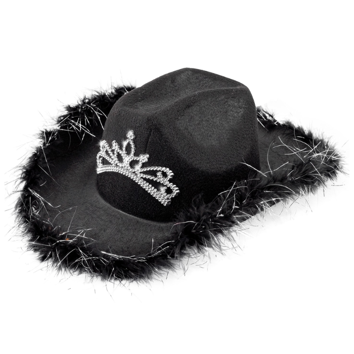 Zwarte cowboyhoed met tiara