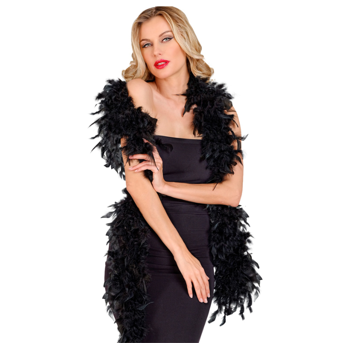 Zwarte Boa met Veren deluxe - 180 cm