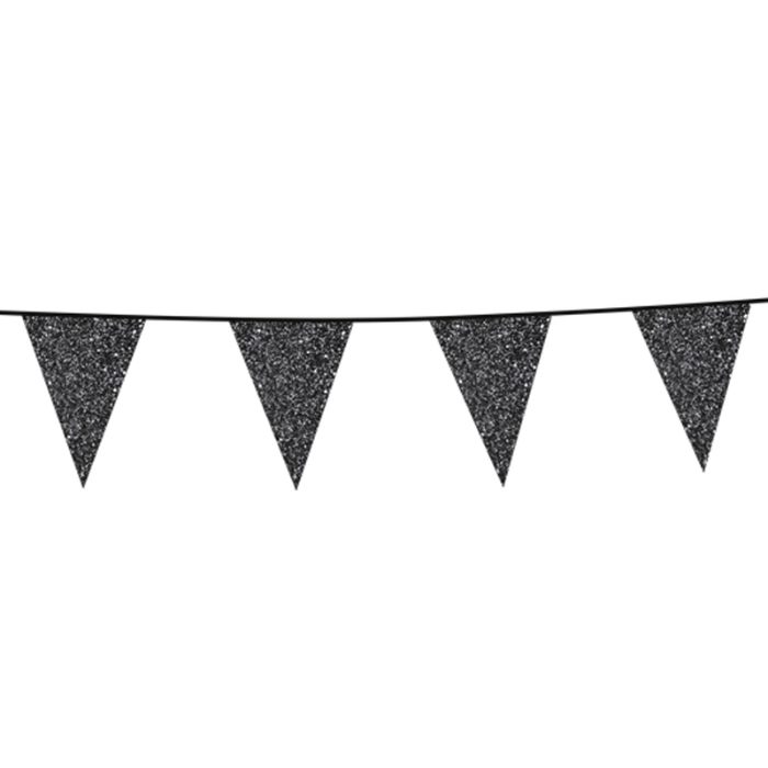 Zwarte glitter vlaggenslinger 16x20 cm - 6 meter