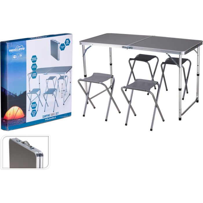 Campingtafel met 4 opvouwbare stoelen, 120 x 60 cm