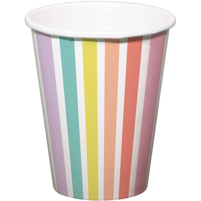 Papieren Bekers Met Pastelkleurige Strepen 6x - 250 ml