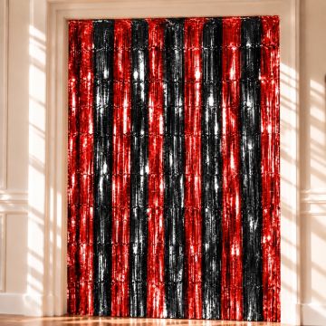 Zwart-oranje gestreept glittergordijn - 100 x 240 cm