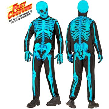 Neon skeletkostuum voor jongens, turkoois blauw