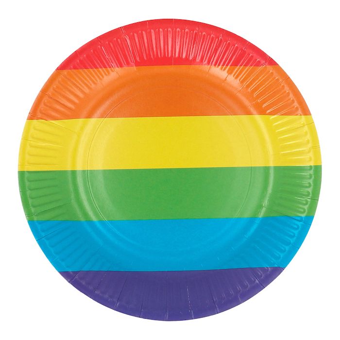 Regenboogkleurige papieren borden 8x - 23 cm