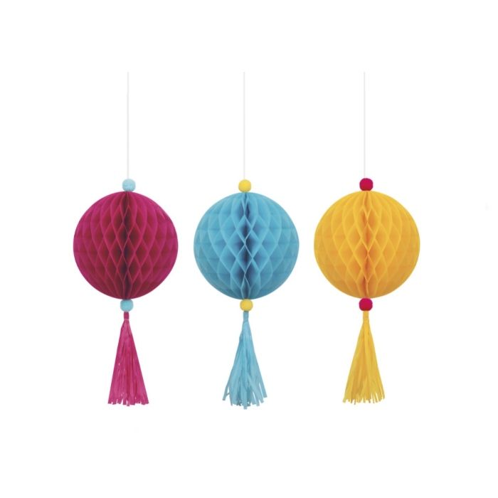 Honeycomb decoratieset met franjes 3x 