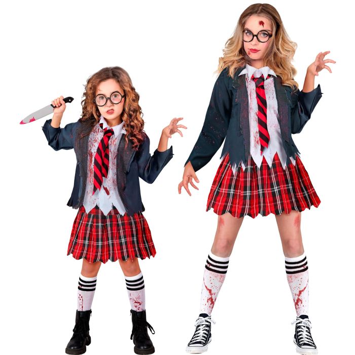 Zombie schoolmeisje kostuum voor meisjes - 4 delen