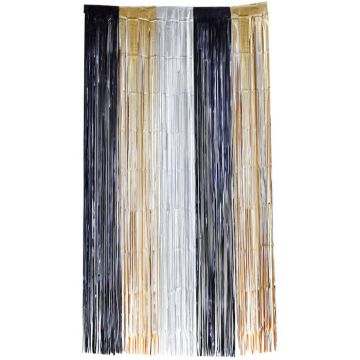 Glinsterend gordijn in zwart, zilver en goud - 100 x 200 cm