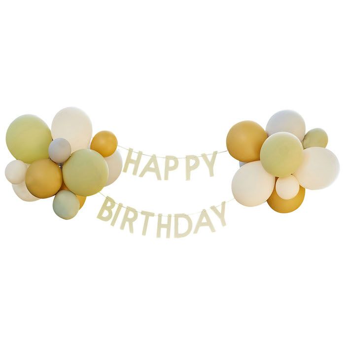 Happy birthday slinger incl. natuurgekleurde ballonnen 