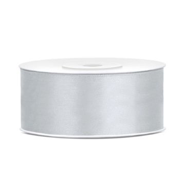 Zilver kleurig satijnen lint - 25 mm x 25 m