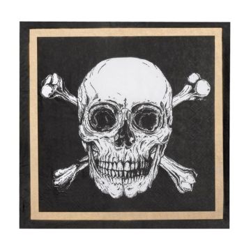 Doodskop piratenservetten met gouden rand 20x - 33x33 cm