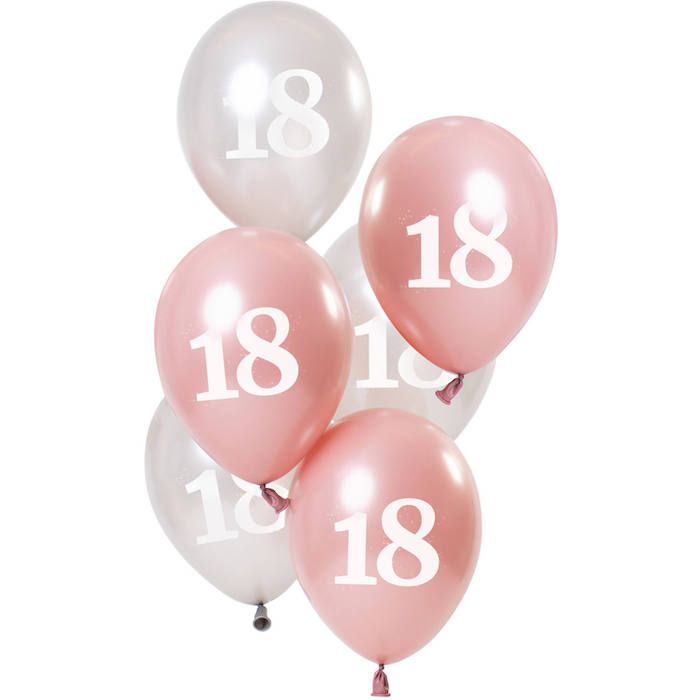 18 jaar ballonnen metallic roze en zilver 6x - 23 cm