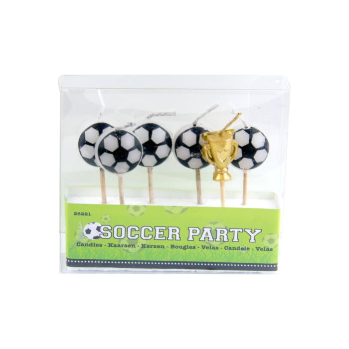Voetbal verjaardagskaars 6x - 6x1,5 cm