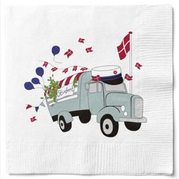 Servetten met studentenwagen blauw student 20x Det Gamle Apotek
