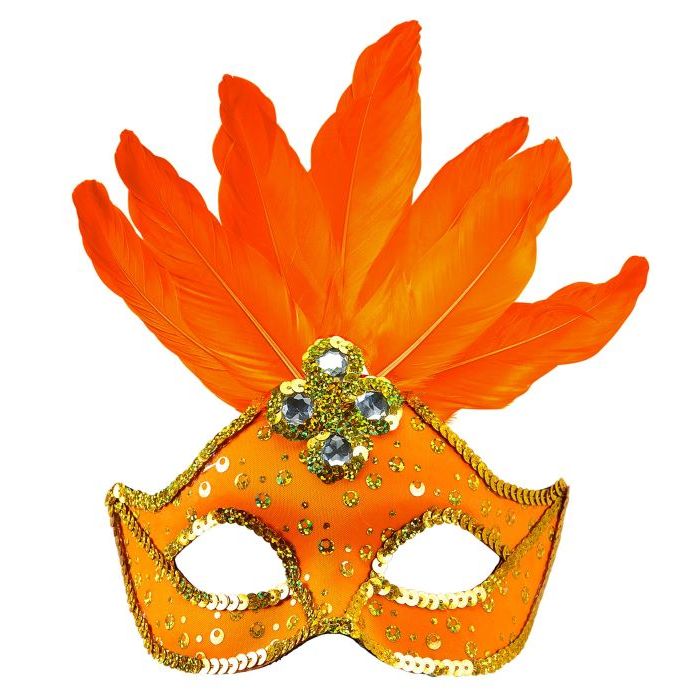 Oranje Braziliaans Masker met veren-Oranje