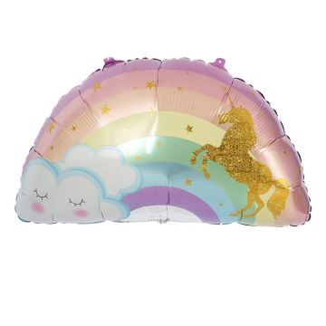Regenboog folieballon in pastelkleuren met eenhoorn 35x65 cm