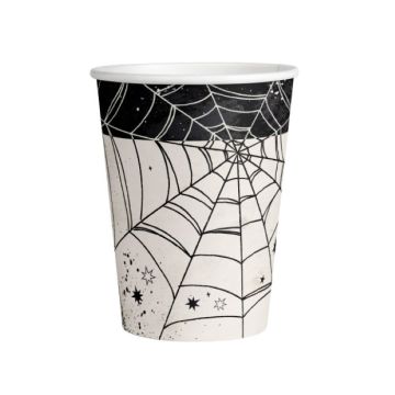 Witte Halloween pap bekers met spinnenweb 8x - 250 ml