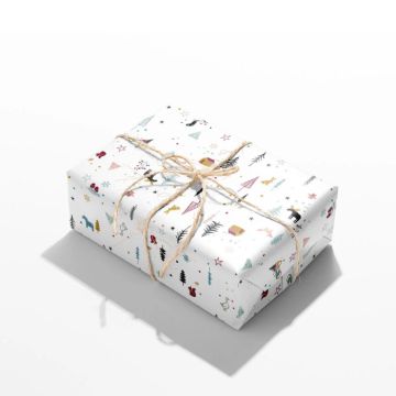 Kerst cadeaupapier in het wit met kerstmotieven - 1000x70 cm