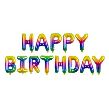 Regenboog gekleurde Happy Birthday letters folieballonnen - 340x35 cm