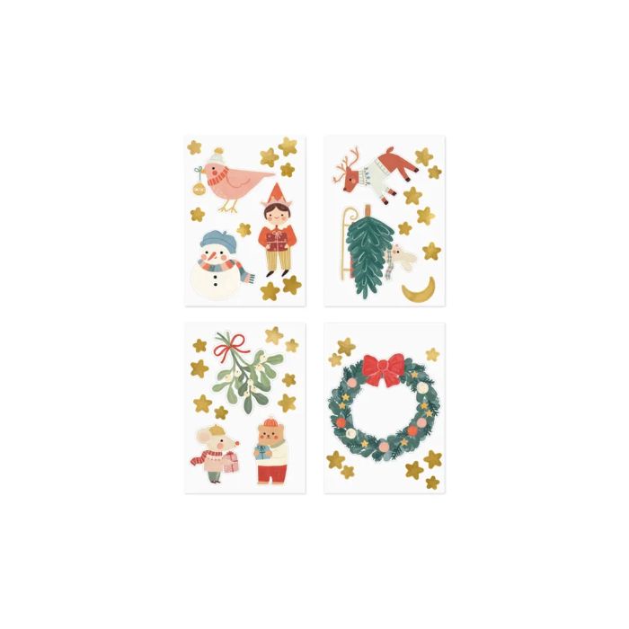 Kerststickers voor ramen mix 4x