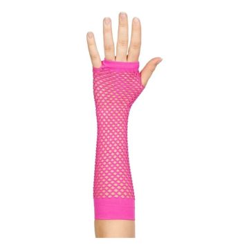 UV Nethandschoenen Lange Roze 2x - 25 cm neon