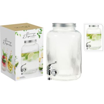 Geribbelde drinkkan van glas met kraan, 4 liter