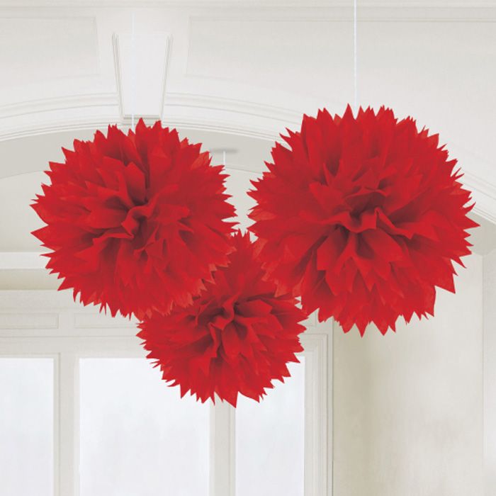 Pompons in het rood 3x - 40 cm