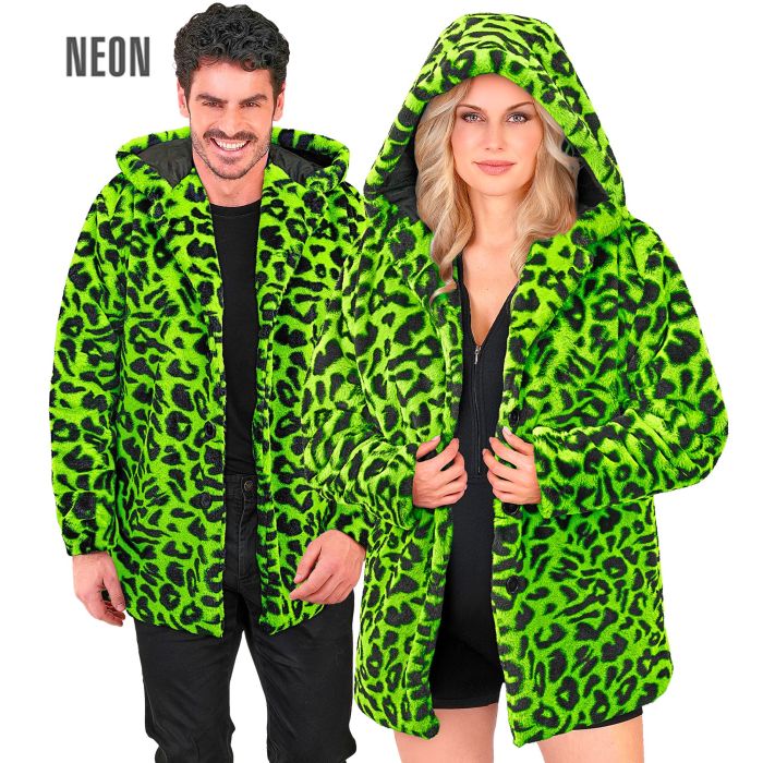 Neon groene luipaardjas met capuchon voor feesten