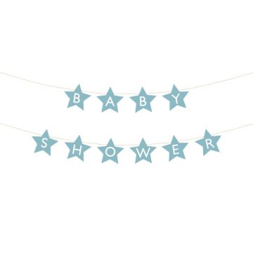 Lichtblauwe babyshower sterren guirlande - 290x16,5 cm