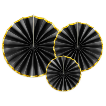 Zwarte rozetten met gouden rand 3x - Ø23-40 cm